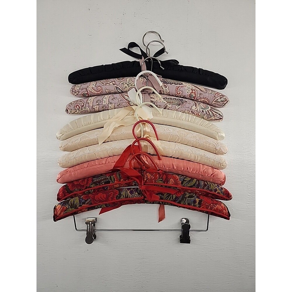 Vintage 9 Padded Satin Lace Lingerie‎ Clothes Hangers Plastic Coated Or Metal